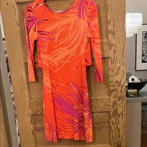Trina Turk Orange and Purple Long Sleeve Dress